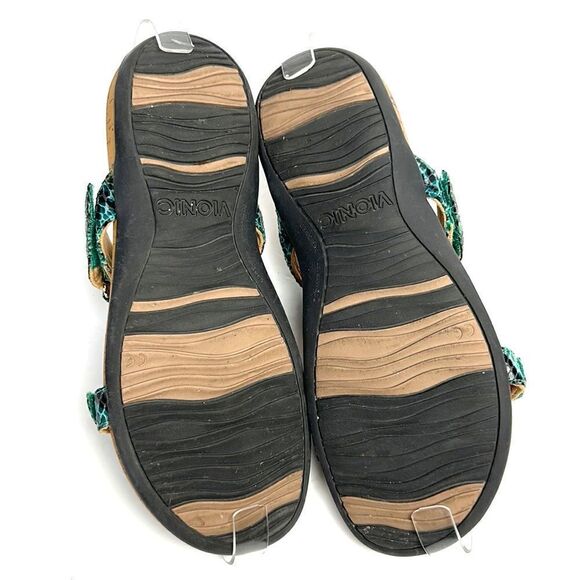 Vionic Viviana Slide Sandals Snake Skin Green Brown Jeweled 8 - Picture 10 of 12